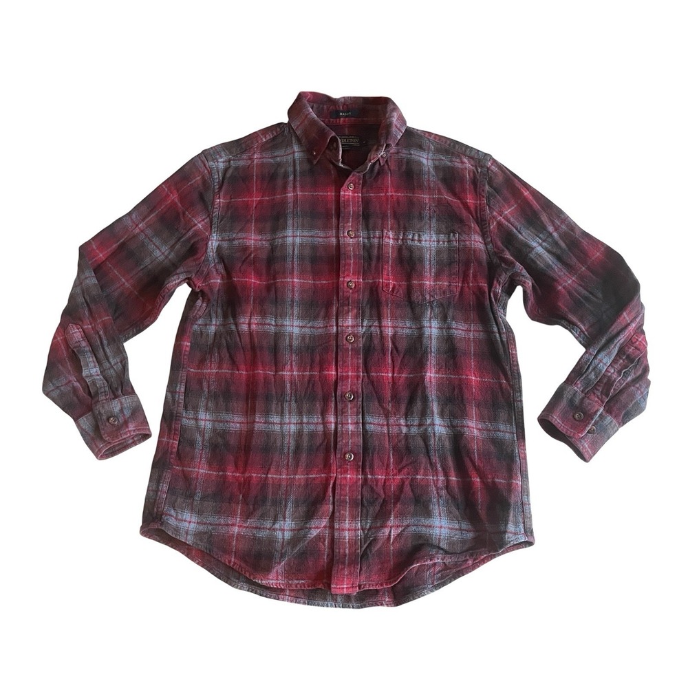 Pendleton Men's Size M Red Gray‎ Plaid Button Up Flannel Mason 100% Cotton